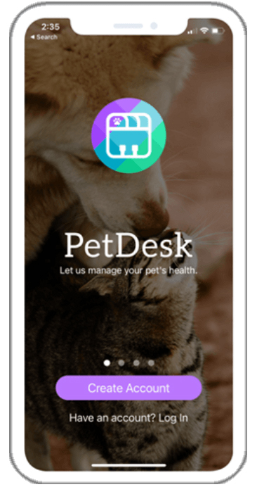 mobile phone with PetDesk app on the screen